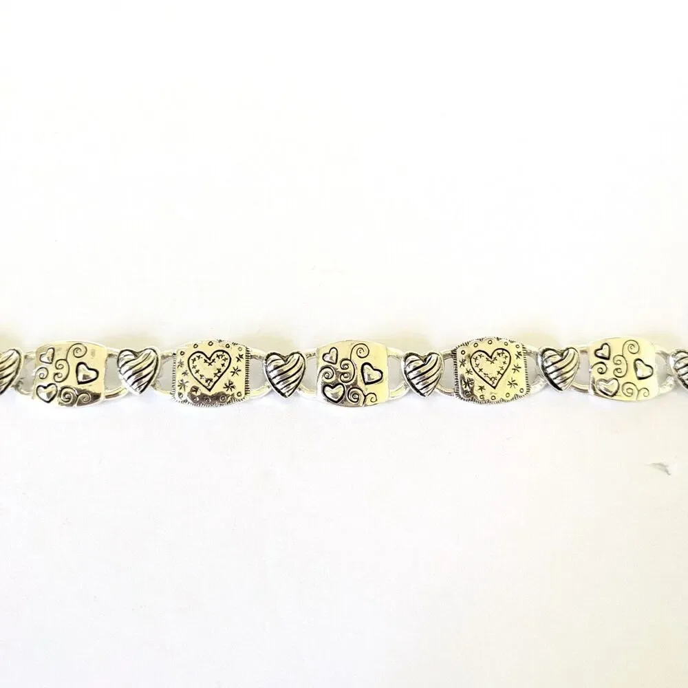 Silver Tone Puffy Heart Swirl Link Bracelet 7